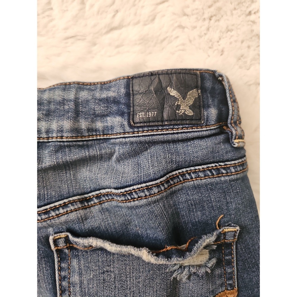 American Eagle Super Stretch Denim Shorts Womens Size 4 Hi-Rise Distressed Blue - Picture 10 of 12